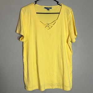 Karen Scott Yellow Top Criss Cross Neck Short Sleeve T-Shirt XL